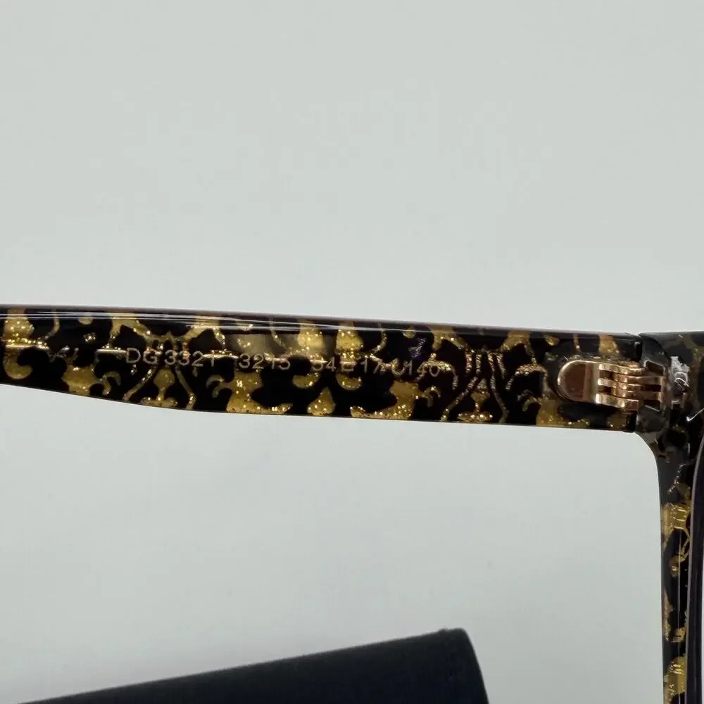 DOLCE & GABBANA DG 3321 3215 Black Damasco Gold Glitter Made in Italy 54-17-140